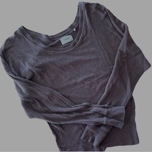 Joah Brown Off Shoulder Slouchy Top Ribbed in Brown